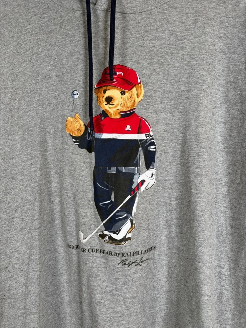 2020 Ryder Cup Bear Polo by Ralph Lauren Grey Bear Graphic Hoodie Size Large